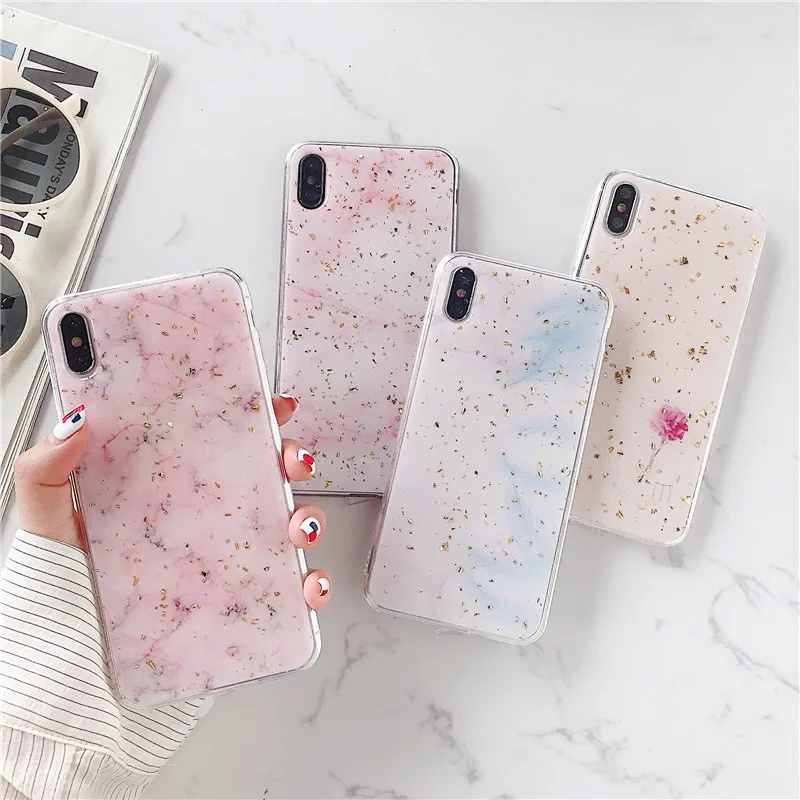 

Luxury Gold Foil Epoxy Marble Phone Case For iPhone 7 8 6S Plus Bling Glitter Soft Silicon TPU Cover Case For iPhone X XS MAX XR
