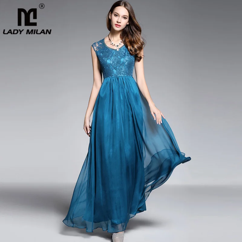 

New Arrival 2019 Women's Sexy V Neck Sleeveless Embroidery Lace Fashion Elegant Party Prom Long Runway Dresses