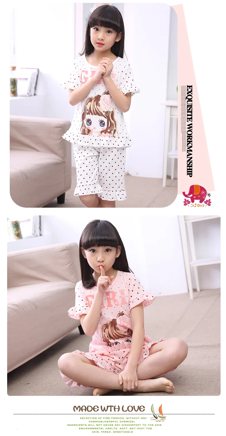 Summer Children's Sleepwear Cotton Short-sleeves Shirt and Pant Suit Girls Family Pajamas Kids 3-12T Pyjamas Children Costumes cheap plus size pajama sets