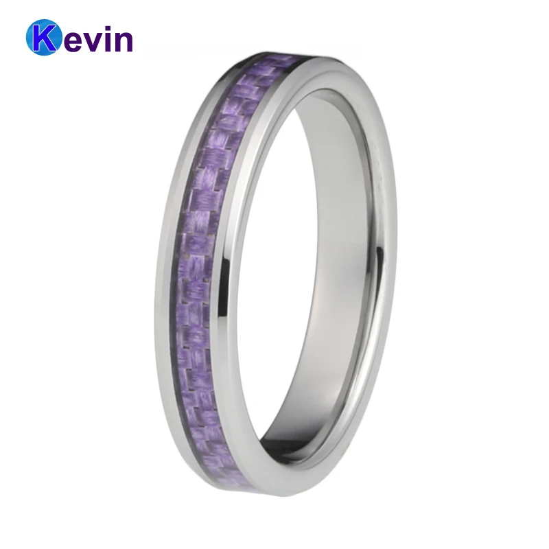 

Women Rings Women Tungsten Ring Band 4MM With Purple Carbon Fiber Inlay Comfort Fit