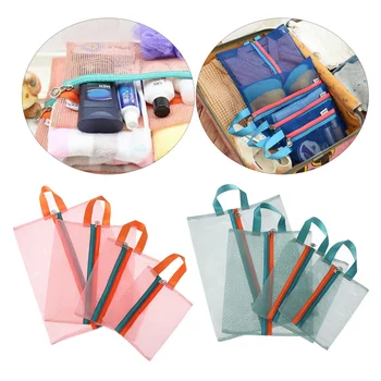 

Blue/Pink 4PCS/SET New Home Nylon Mesh Organizer Storage Bag Zipper Pouch Travel Luggage Clothes Shoes Packing