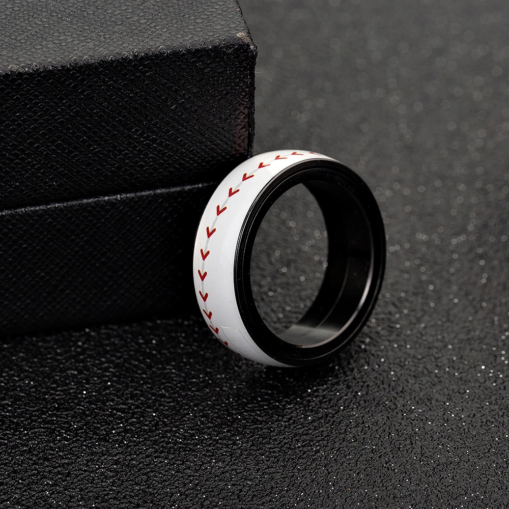 8 мм Вращающийся Спортивное кольцо Для Мужчин's Нержавеющая сталь черный Футбол Баскетбол регби Бейсбол шары вентилятор подарки