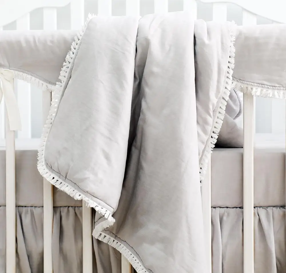 US $118.00 4pcs Blush Coral Pink Ruffle Crib Bedding Set Baby Girl Bedding Blanket Nursery Crib Skirt Baby Girl Crib Bedding SheetGrey