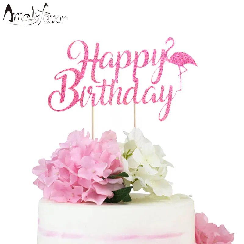 Buon Compleanno Flamingo Cake Topper Estate Decorazioni Del Partito Pink Flamingo Compleanno Scintillio Cake Topper Decorazioni Forniture