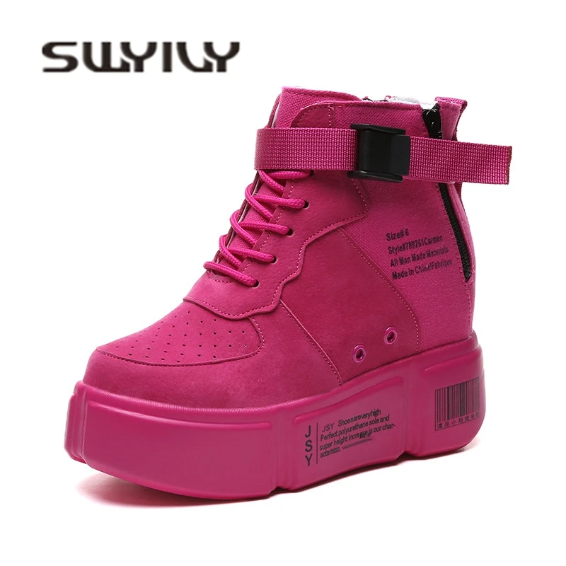 Achat SWYIVY Wedge Plate Forme Sneakers Chaussures Femme 2018 Automne Occasionnel Femelle Chaussures Caché Wedge Étudiant De Mode Sneaker Boucle Rouge Jaune