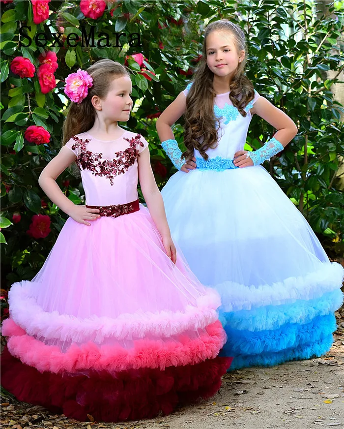 

2019 Cloud Ruffle Dress Flower Girl Dress Aqua for Wedding Princess Dress Rainbow Birthday Dress Special occasion Custom Made