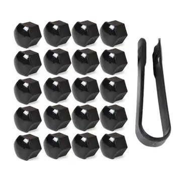 

DWCX New 20pcs Black Wheel Lug Nut Center Cover Caps 321601173A + Removal Tool 8D0012244A Fit for VW Golf Passat Audi A4 A6 Q7