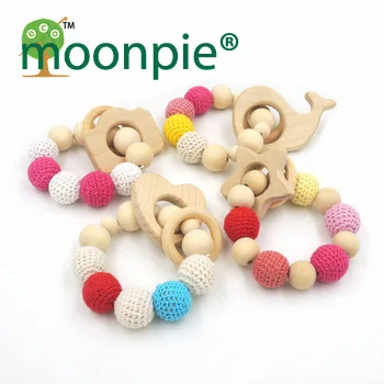 Shade pink princess Wooden Teether Toy  Whale star heart  camera Set Nursing Necklace Teething Bracelet Organic Wood  4pcs/lot