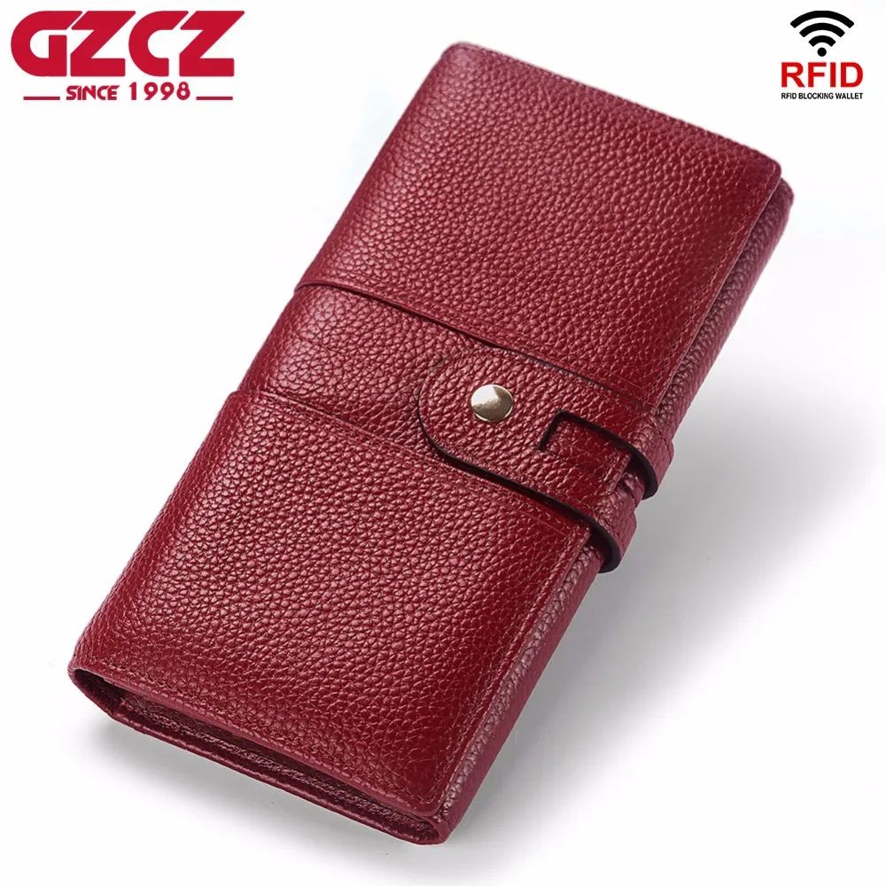 

GZCZ 2019 New Women Long Clutch Wallet Genuine Leather Large Capacity Zipper Wallets Female Purse Hasp Lady Purses Phone Pocket