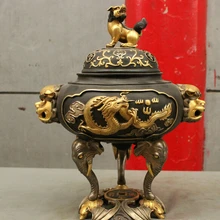 Xd 002614 14 Помечено Китайский Старая Бронза 24 К Золотой Лев Дракон Статуя Слона Курильница