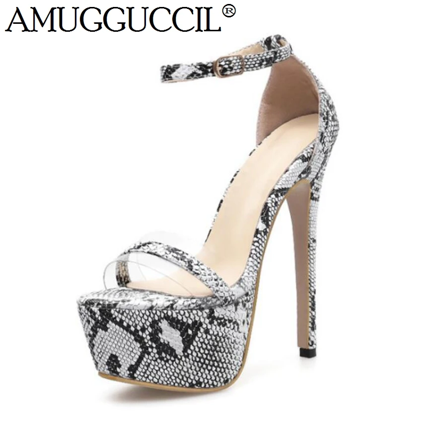 

2020 New Plus Big Size 35-48 Black Snake Buckle Fashion Sexy High Heel Party Wedding Summer Female Ladies Women Sandals L1162