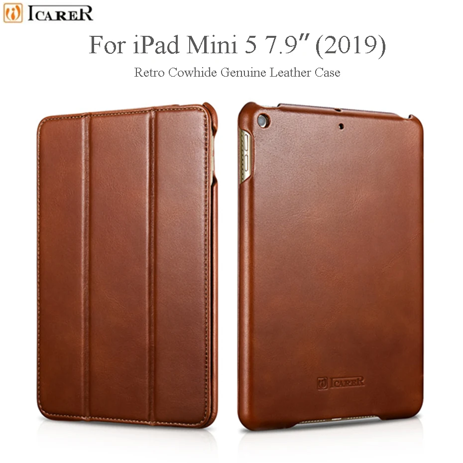 Icarer Luxury кожаный чехол для iPad Mini 5 2019 Ретро натуральной кожи Tri-Fold Стенд Cover для iPad Mini5 7,9 ''Case