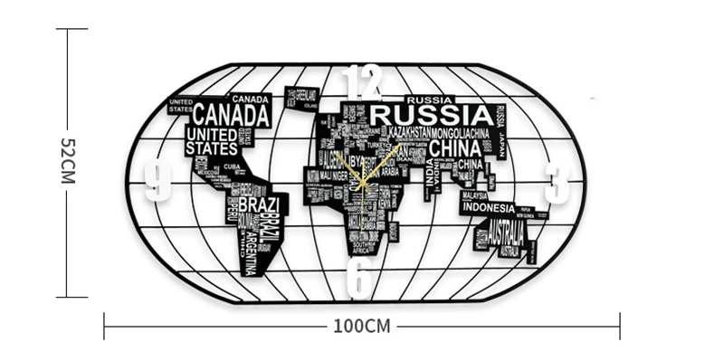 3D большие настенные часы, современный дизайн, Карта мира, декоративные настенные часы, наклейка на стену, декор для гостиной, кованое железо, бесшумные большие часы