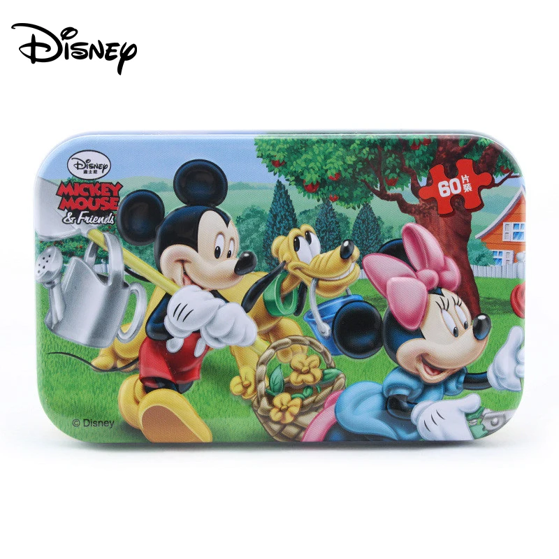 Disney Iron Box Puzzle Wooden Toys Early Learning 60 Pieces Mickey Ice Snow Princess Sophia Racing Puzzle