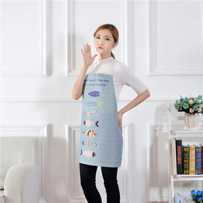 1pcs Cotton Linen Owl Flower Pattern Apron Woman Adult Bibs Home Cooking Baking Coffee Shop Cleaning Apron Kitchen Accessory - Цвет: N