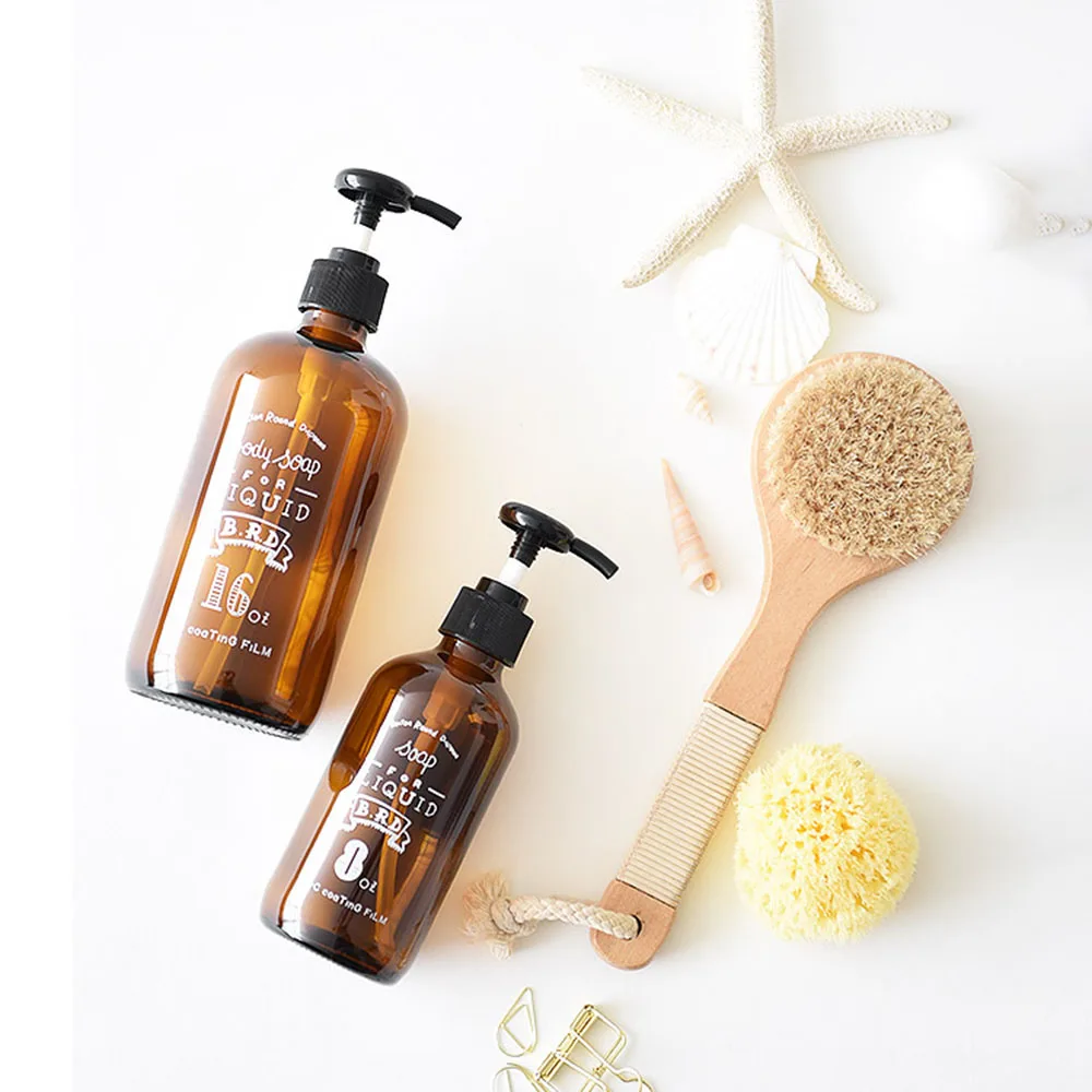 Billig Chic Glas Braun Lagerung Flasche Skandinavischen Hand Sanitizer Flasche Flüssigkeit Seife Shampoo Conditioner Nordic Badezimmer Presse Flasche