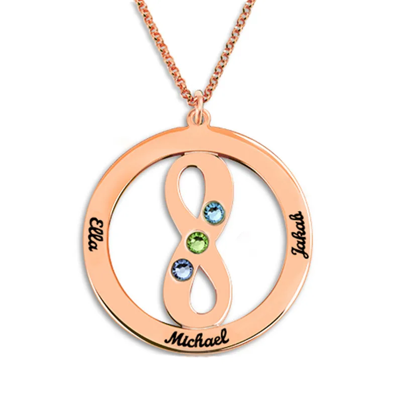 AILIN Customized Engraved Circle Name Necklace with Birthstone Rose Gold Color Infinity Pendant Family Necklace AILIN Customized Engraved Circle Name Necklace with Birthstone Rose Gold Color Infinity Pendant Family Necklace