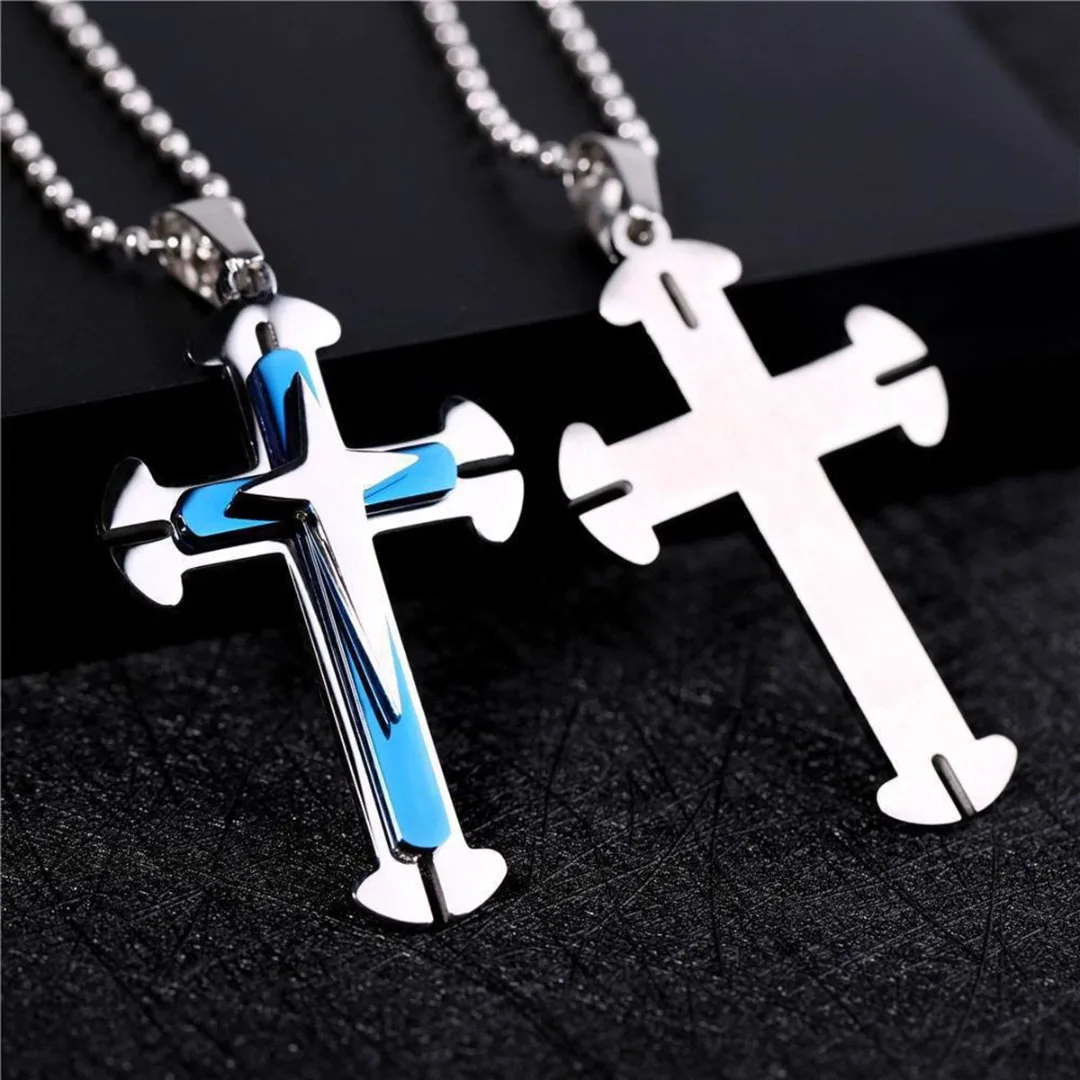 Cool Men Pendant Necklace 3 Layer Cross Hip Hop Chain Necklaces For Men Fashion Jewelry Accessories