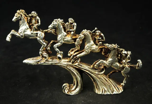 

Collectible Decorated Old MIAO Silver Carved monkeys horse Bring RU YI/MONEY