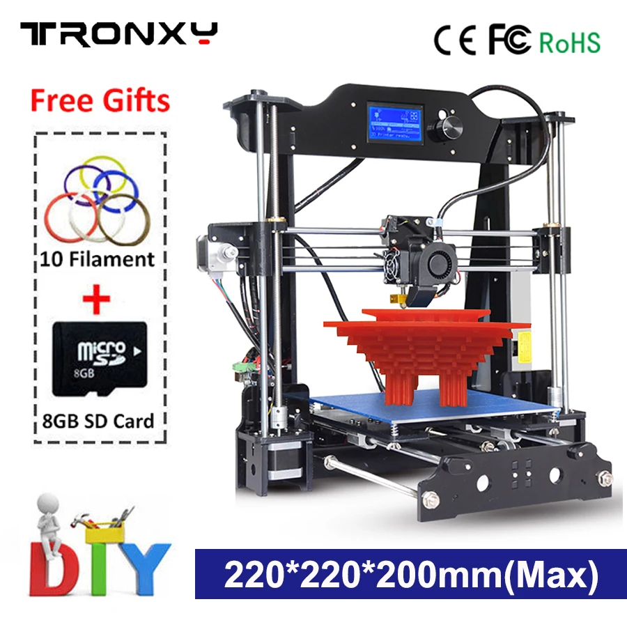 

2018 3D Printer DIY I3 Extrusion kit 3d Printing 220*220*200mm LCD Screen HeatedBed 3D Printer Kit +10m Filament SD card As Gift