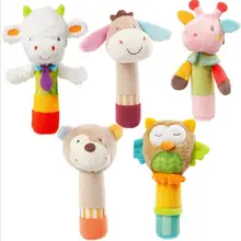 Animal Plush Rattles Hand Bells Owl Bear Deer BB Sound Educational Funny Toys Gift for Newborn for 0-12M Baby