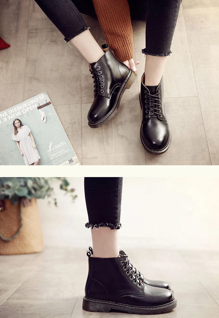 Классические ботинки из натуральной кожи; женские осенние ботильоны на шнуровке; женские зимние ботинки martin с круглым носком на платформе; женская обувь