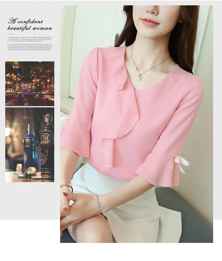 Chiffon Blusas Mujer 2018 Moda Women Blouses Summer Flare Sleeve Ruffle Shirts Femme Fashion Office Plus Size Tops Ladies S-3XL (6)