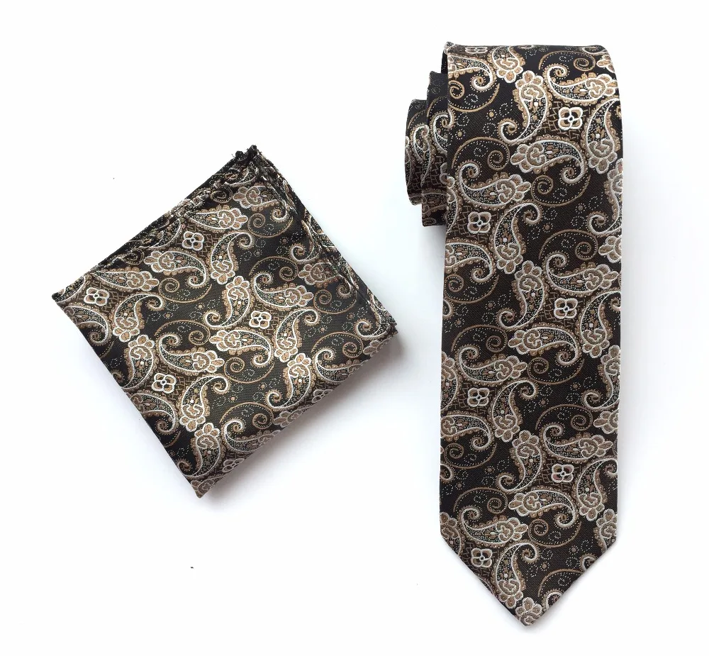 Fashion Men Necktie Set Luxury Gold Paisley Ties Sets with Handkerchiefin Men's Ties