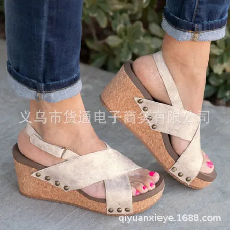 

Hook Loop Med Wedges Plus Size Gladiator Sandals Women Back Strap Rome Sandals Ankle Strap Peep Toe Summer Bohemian Shoes