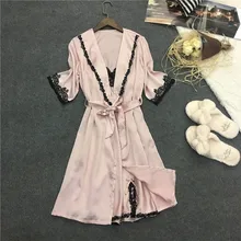 Сексуальное женское шелковое белье, комплект с халатиком, кружевное свадебное платье для сна и мини-платье, летняя ночная рубашка