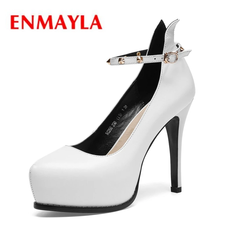 

ENMAYLA Pointed Toe Casual Genuine Leather Thin Heels Women Heels Sapato Feminino Pumps Women Shoes Size 34-39 ZYL2333