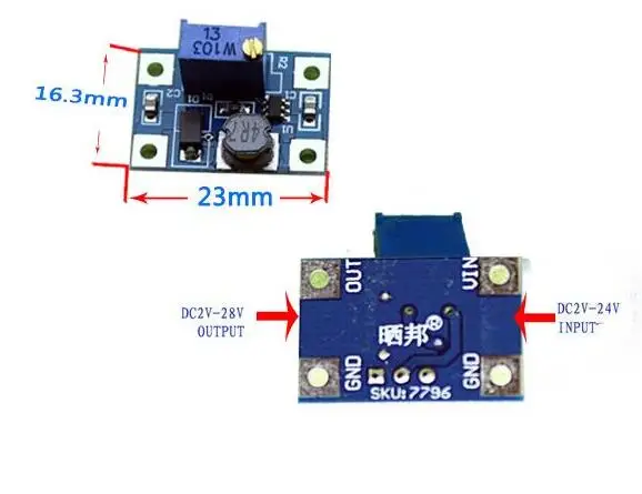 

10pcs Smart Electronics DC-DC SX1308 Step-UP Adjustable Power Module Step Up Boost Converter 2-24V to 2-28V 2A MODU