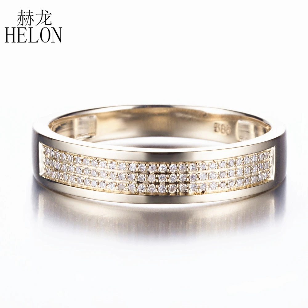 

HELON Solid 14K Yellow Gold Fashionable Valentine Natural Diamond Fine Ring Band Engagement Wedding Fine Jewelry Ring 5.5MM BAND