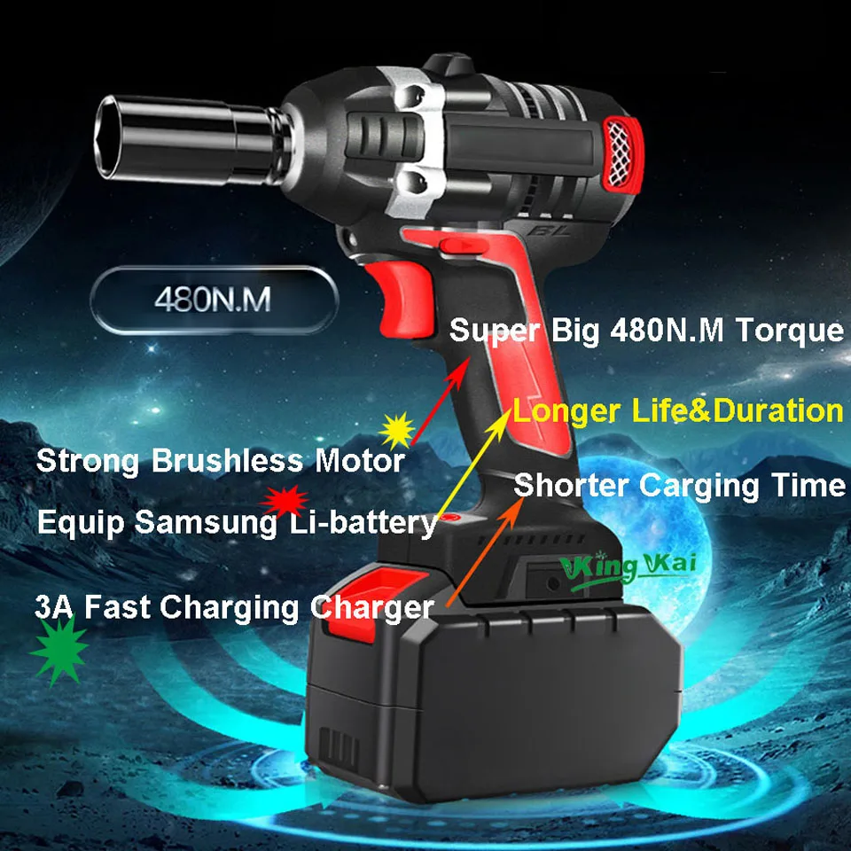 480NM Electric Cordless Lithium Battery Brushless Motor Impact Wrench-0 (9)