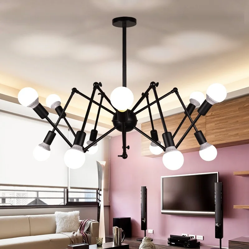 

American Industrial Chandeliers Artistic Individuality Iron Black Widow Spider Chandelier Retro Wind Bar Light AC110-240V