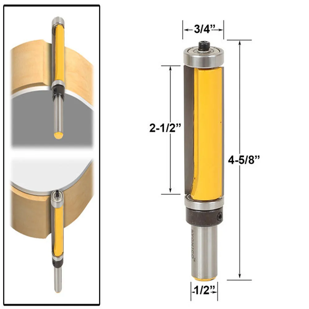 Extra Long 2 1/2" Straight Router Bit Pattern Flush Trim Dual Bearing 1