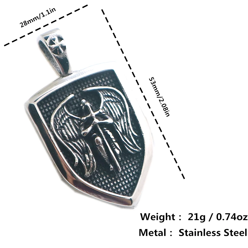 

316L Stainless Steel St. Michael Archangel Silver Newest Cross Shield Pendant