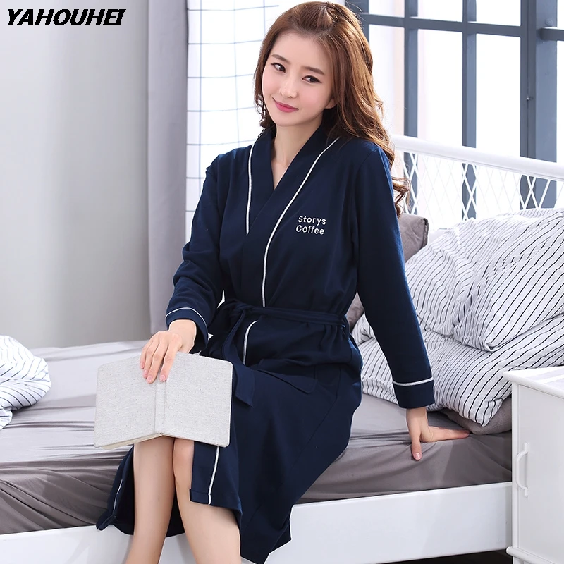100% Cotton Robes for Women 2019 Autumn Winter Long Sleeve Sexy Bath Robe Dressing Gown Female Lounge Bathrobe Homewear Clothing