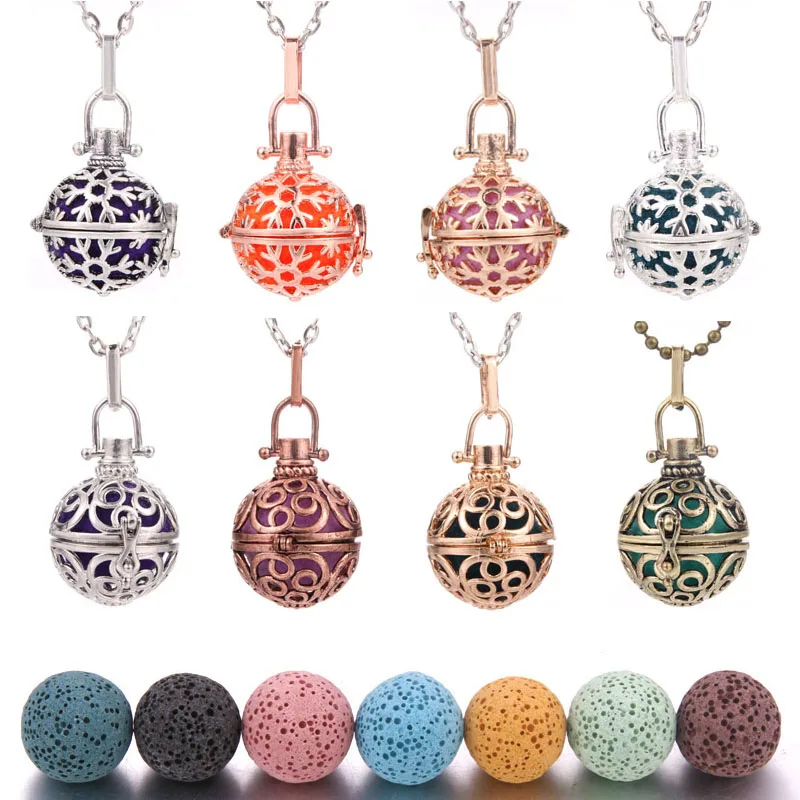 

1Pc 16mm Lava Stone Diffuser Hollow Locket Necklaces Bracelets Bangles For Essential Oil Necklace Gift