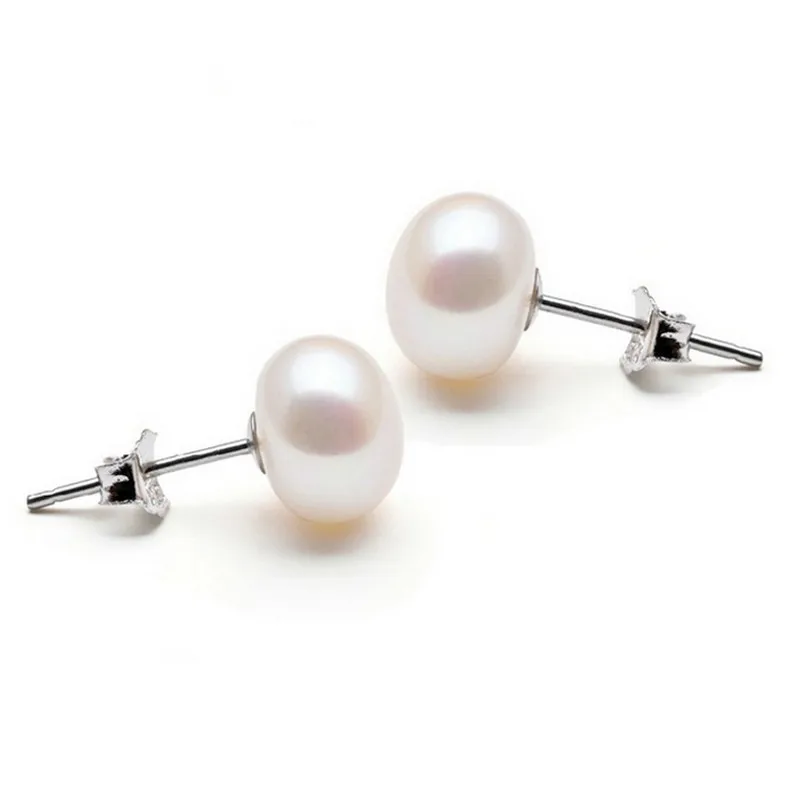 

100% S925 Sterling Silver 100% perfect 7-8mm natural pearl stud Earrings Fashion pearl Earrings For women Super Promotions
