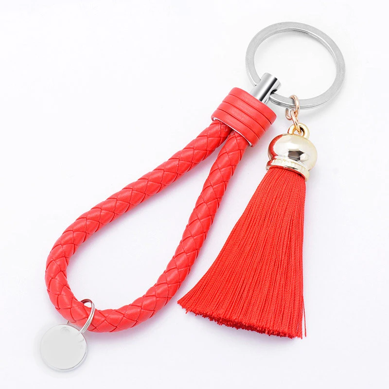 Mix 8colors PU Leather Strap Keychain Weave Rope Keyring Woven Cord Key