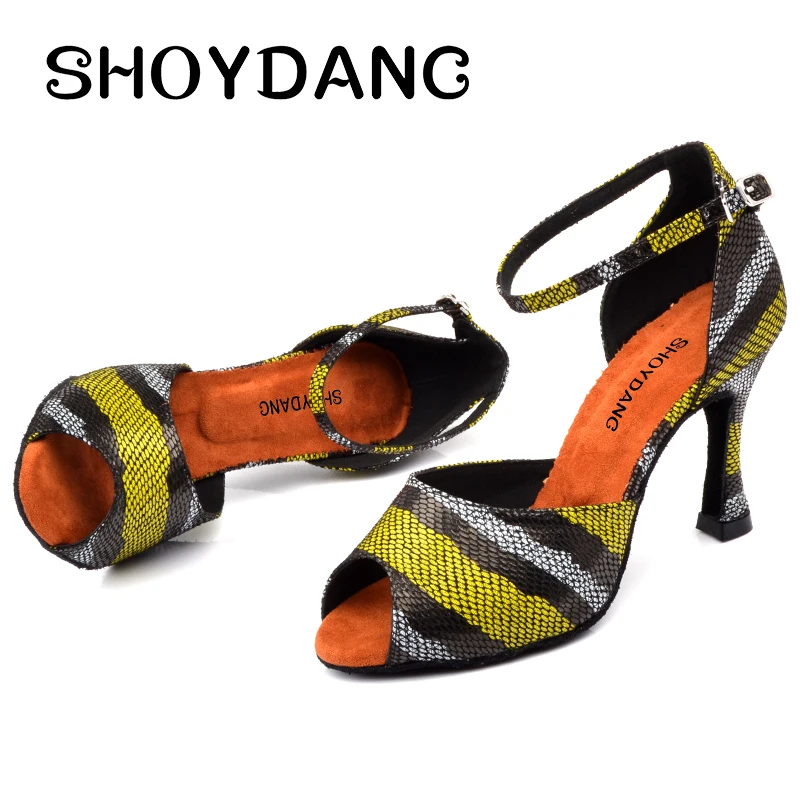 

SHOYDANC Sneakers Dance Shoes Women's Latin Dance Shoes Salsa Women Party Ballroom Dance Shoes Yellow Red Blue Snake Texture PU