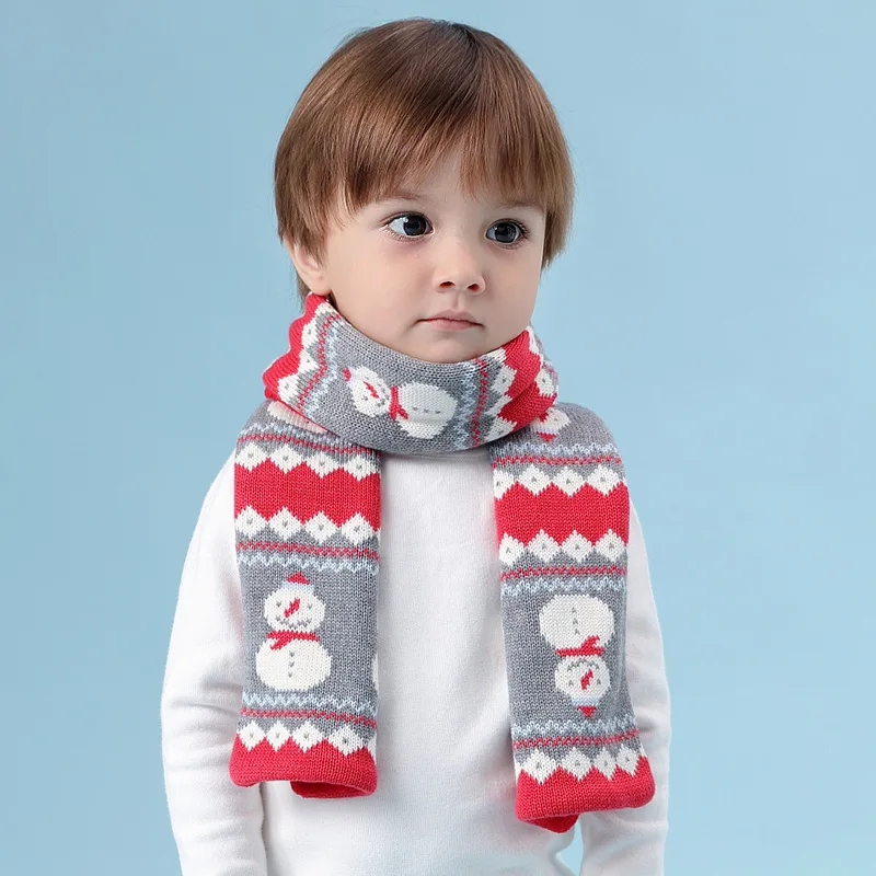 

2019 New Arrival Autumn Winter Kids Snowman Christmas Scarf Cotton and Wool Knitted Children Scarf for Boys Girls Hot Sale