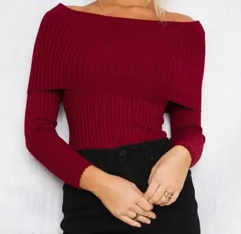 

2018 new fashion women's sweater sexy off-the-shoulder pit slim slimming knit shirt women's clothing 232018