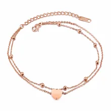 La nueva edición de la moda Europea doble melocotón del amor del corazón de acero de titanio cadena de cadena del pie del pie de playa verano GZ039