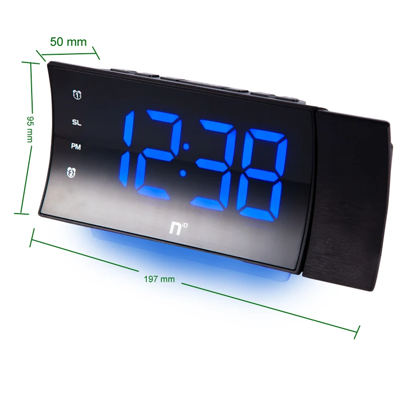 

FM Radio Led Projector Alarm Clock Temperature Display Usb Charge Snooze Digital Timer Night Light Bedside Electronic Rotating