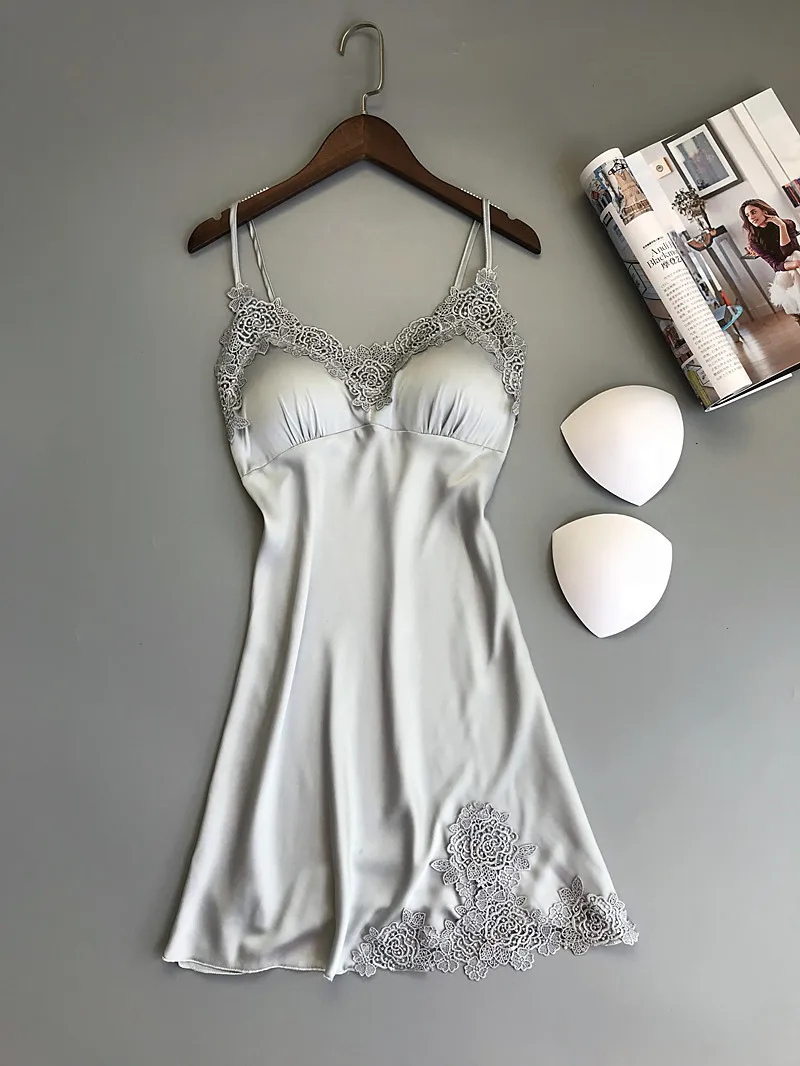 Embroidery Laced Woman Silky Smooth Slips with Pads Negligee Camisole Women Full Slips Nightgown Dress Sexy Lingerie Embroidery Laced Woman Silky Smooth Slips with Pads Negligee Camisole Women Full Slips Nightgown Dress Sexy Lingerie