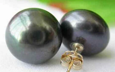 

free shipping 13377 BLACK ROUND FRESHWATER PEARL STUD EARRING 14K