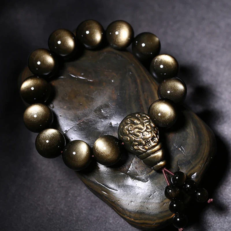 Quicksand Golden Eye Three-way Bracelet Natural Stone Strand Bracelets Jewelry Gold Obsidian Beads Men's Women Bracelet Gift