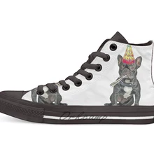 Французский бульдог день рождения дизайн дышащий Повседневный высокий Топ на шнуровке холщовая обувь кеды